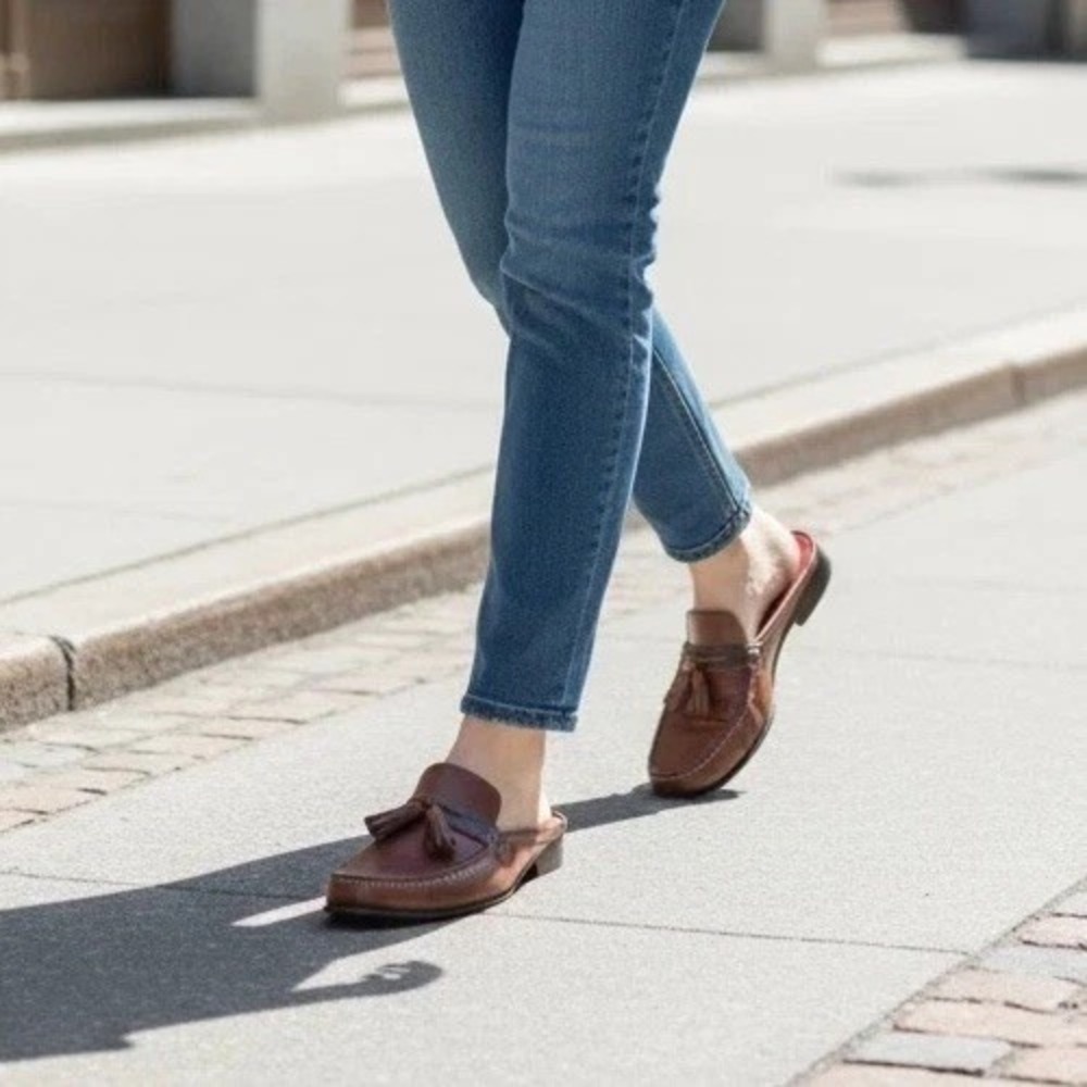 Cole Haan Y2K 90s Leather Square Tore Mules Loafer Flats 7B Brown Pink Academia